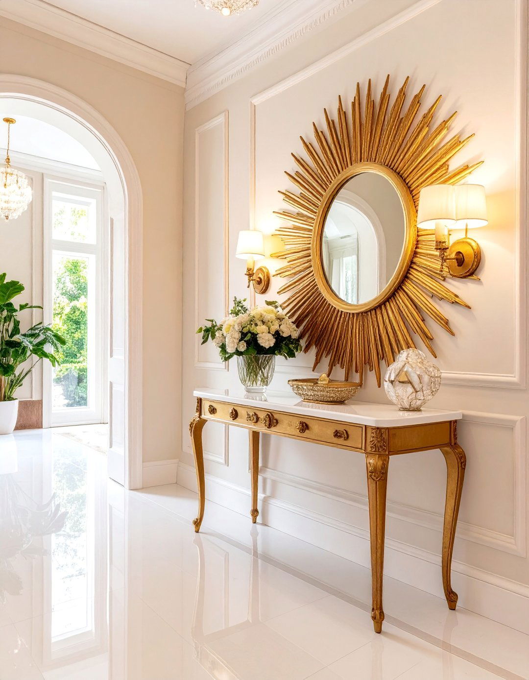 Vintage Sunburst Mirror with Antique Brass Finish - 25 hallway mirror ideas