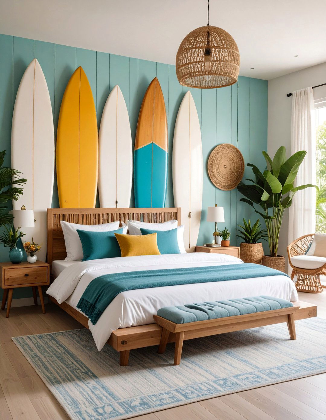 Vintage Surfboard Wall Art Bedroom - 25 Boho Beach Bedroom Ideas