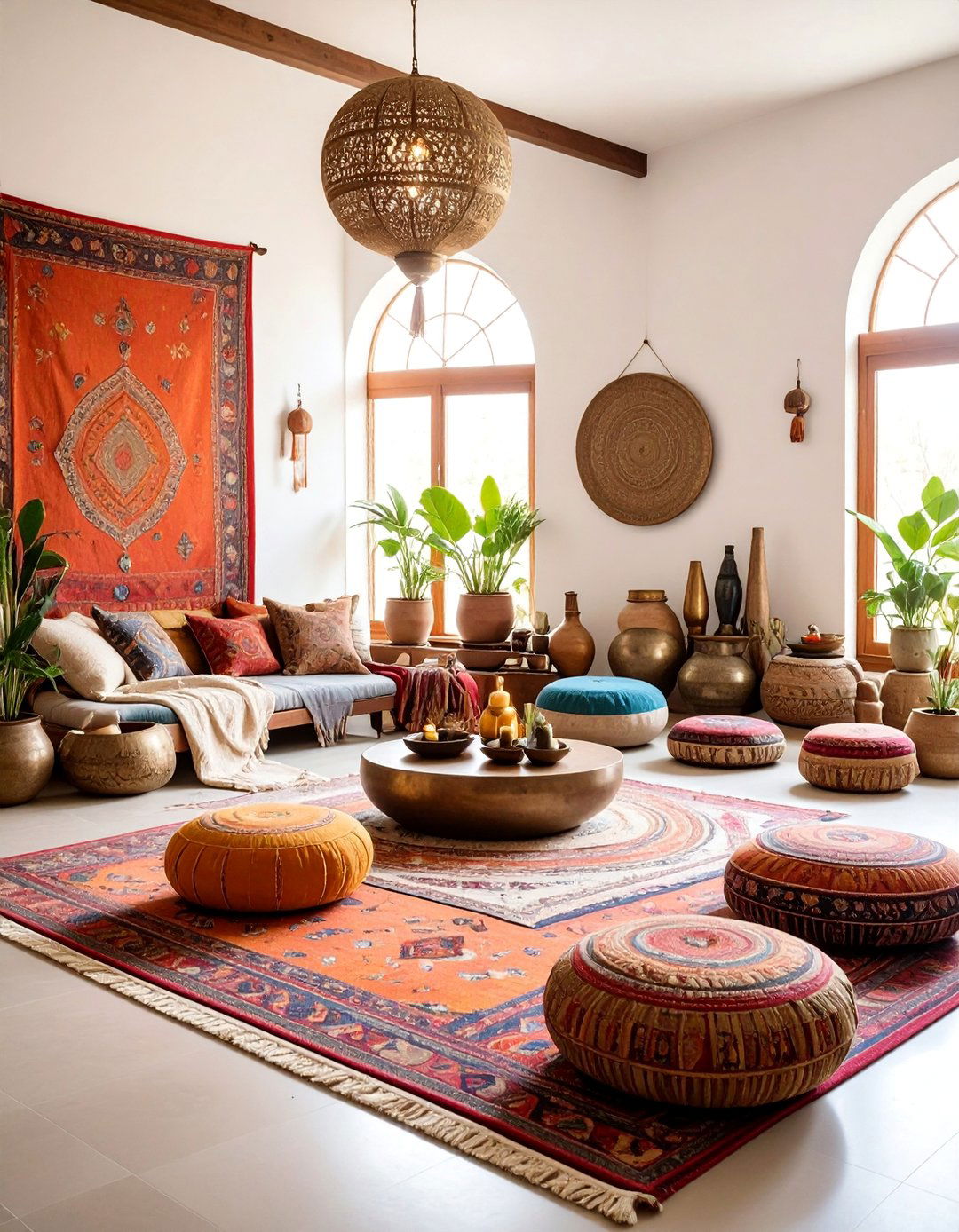 Vintage Textile Meditation Room with Global Patterns - 25 Boho Meditation Room Ideas