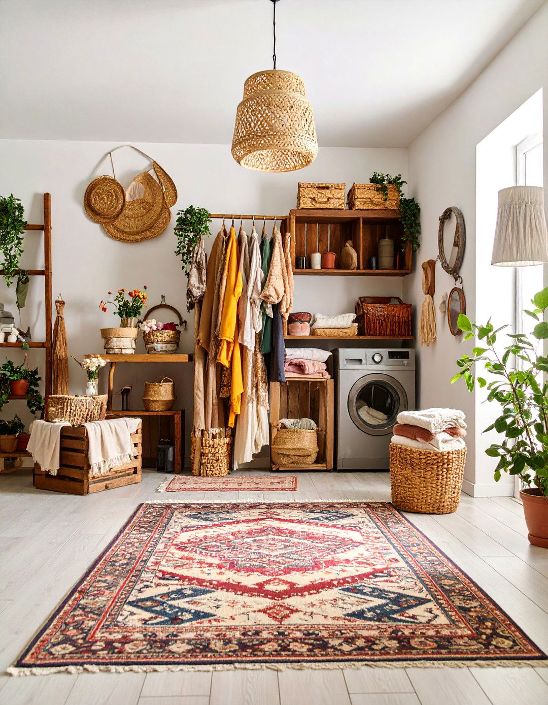 Vintage Textile and Pattern Mixing Station - 25 Boho Laundry Room Ideas