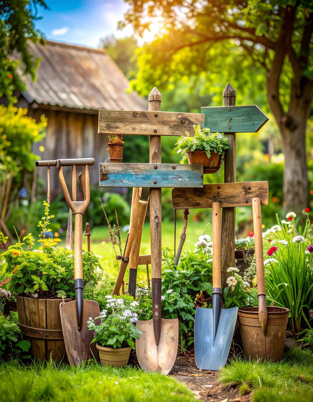Vintage Tool Garden Sign Display - 25 Garden Sign Ideas