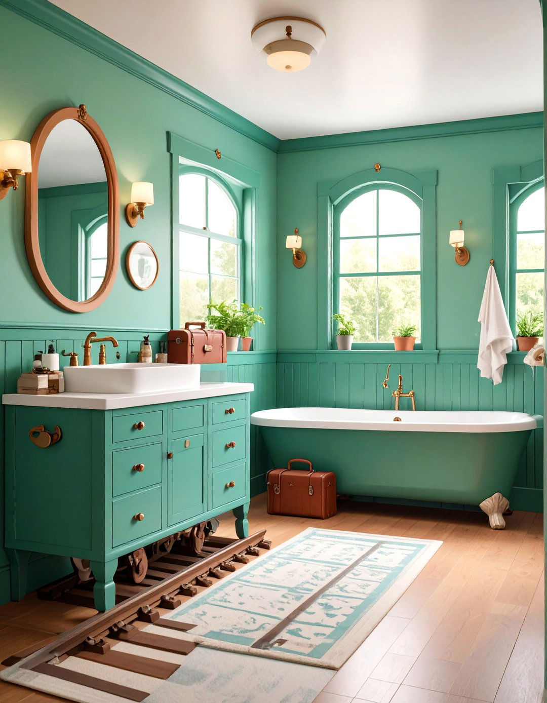 Vintage Train Station Kids Bathroom with Railroad Track Borders - 25 Kids Bathroom Ideas