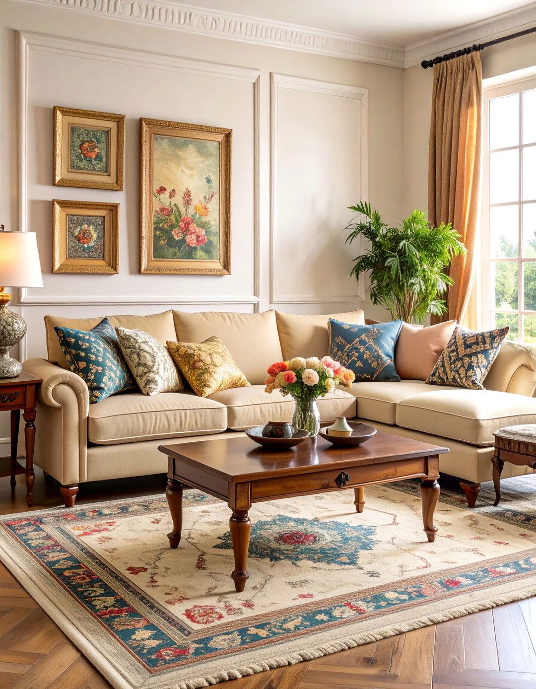 Vintage Transitional Beige Living Room with Timeless Appeal - 25 Beige Couch Living Room Ideas