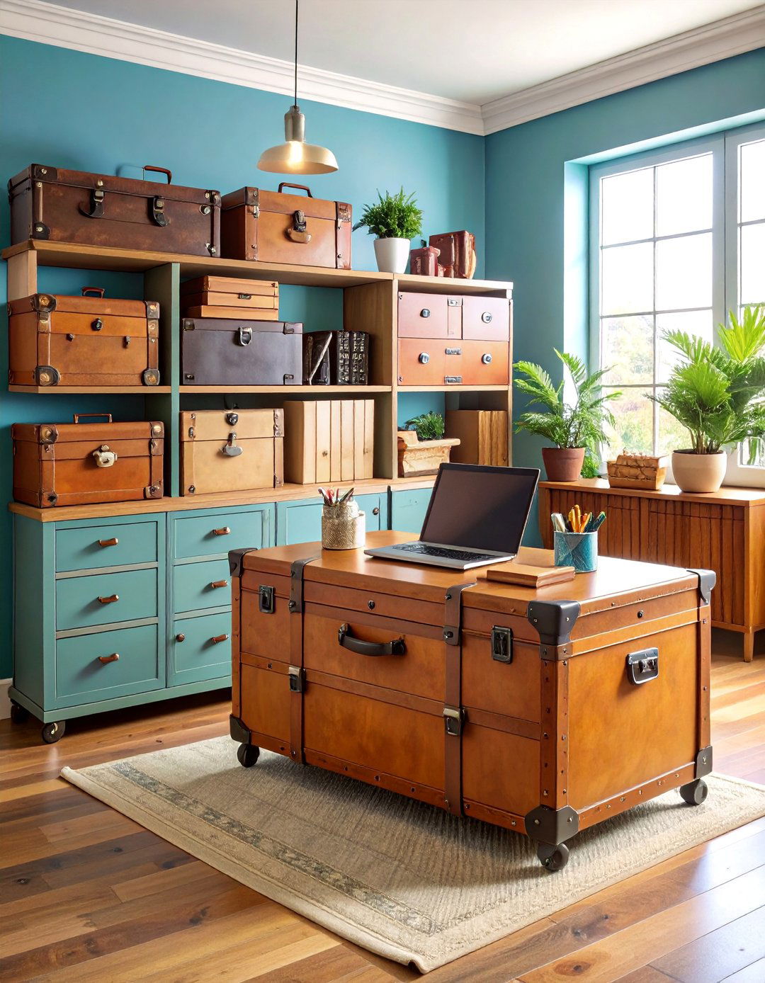 Vintage Trunk Storage Solution - 25 Bohemian Home Office Ideas