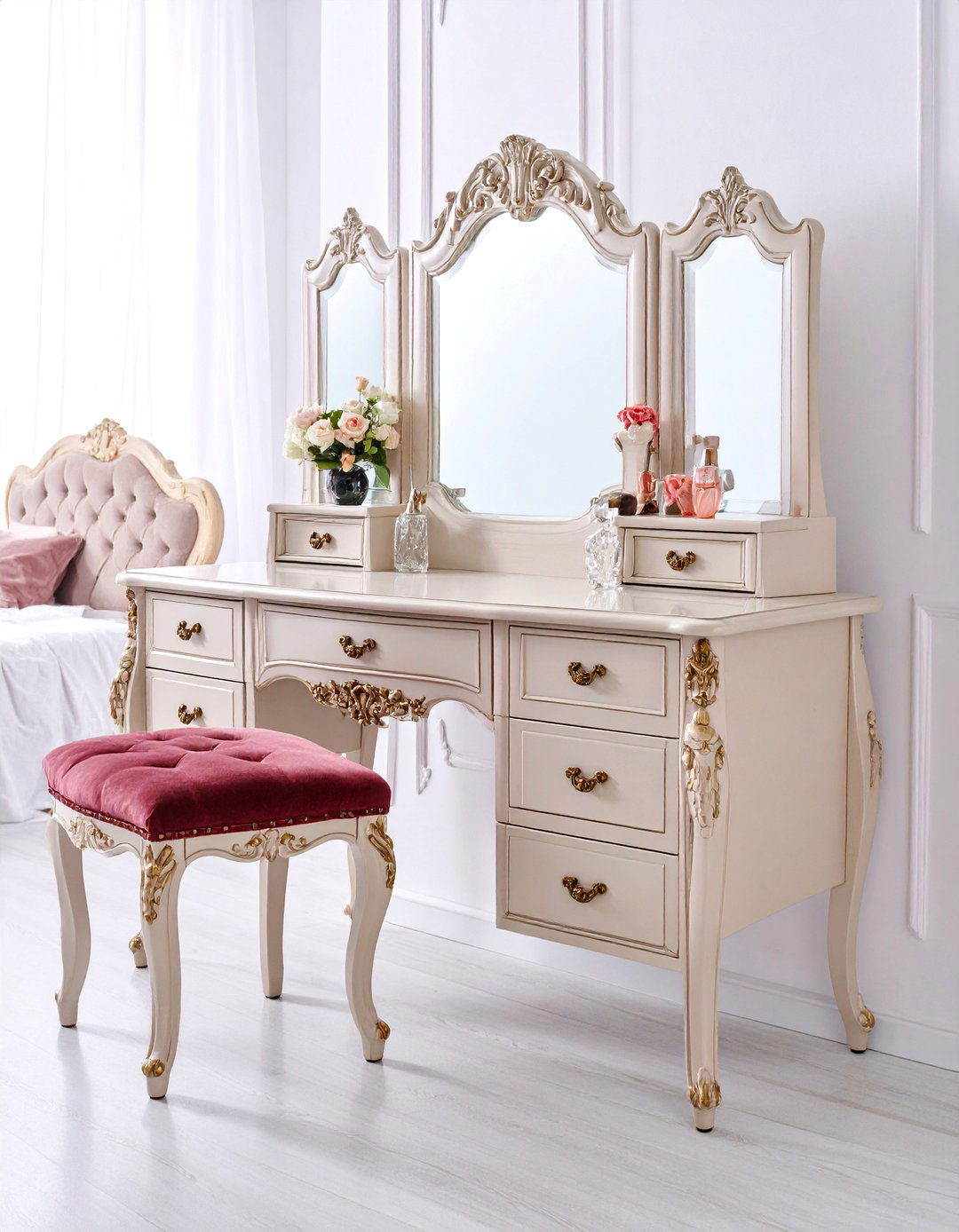 Vintage Victorian Vanity with Ornate Details - 25 Makeup Vanity Ideas