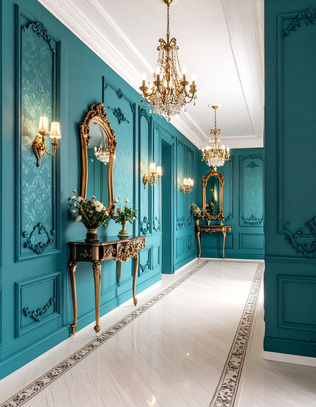 Vintage Wallpaper Hallway with Traditional Elegance - 25 Narrow Hallway Ideas