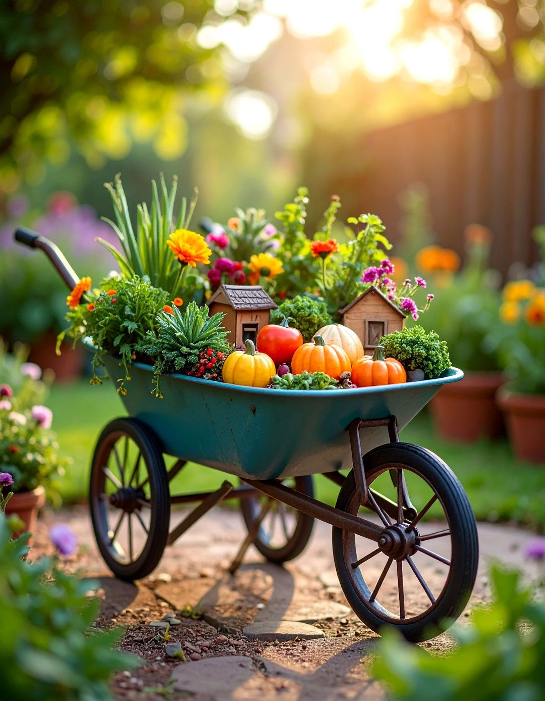 Vintage Wheelbarrow Fairy Farm - 25 Fairy Garden Container Ideas