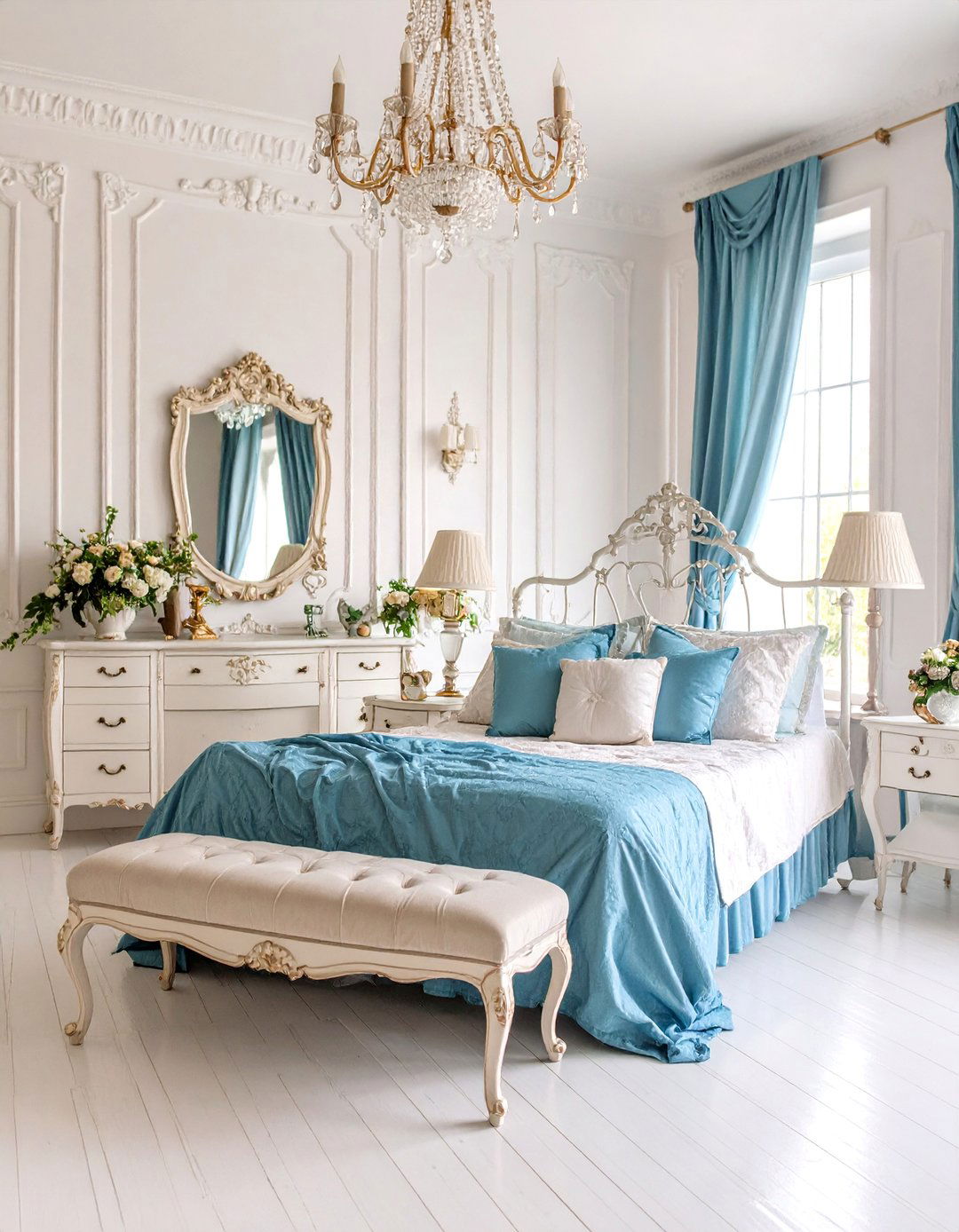 Vintage White Bedroom with Antique Furniture Pieces - 25 White and Cream Bedroom Ideas