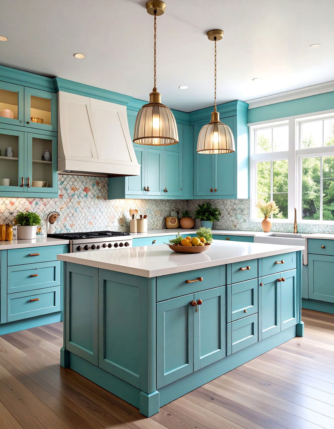 Vintage White Cabinets with Robins Egg Blue Island - 25 White Kitchen Cabinets With Blue Island