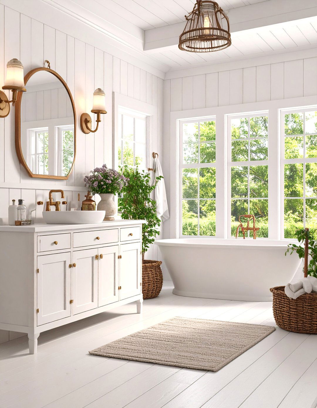 Vintage White Farmhouse Powder Room - 25 Small White Bathroom Ideas