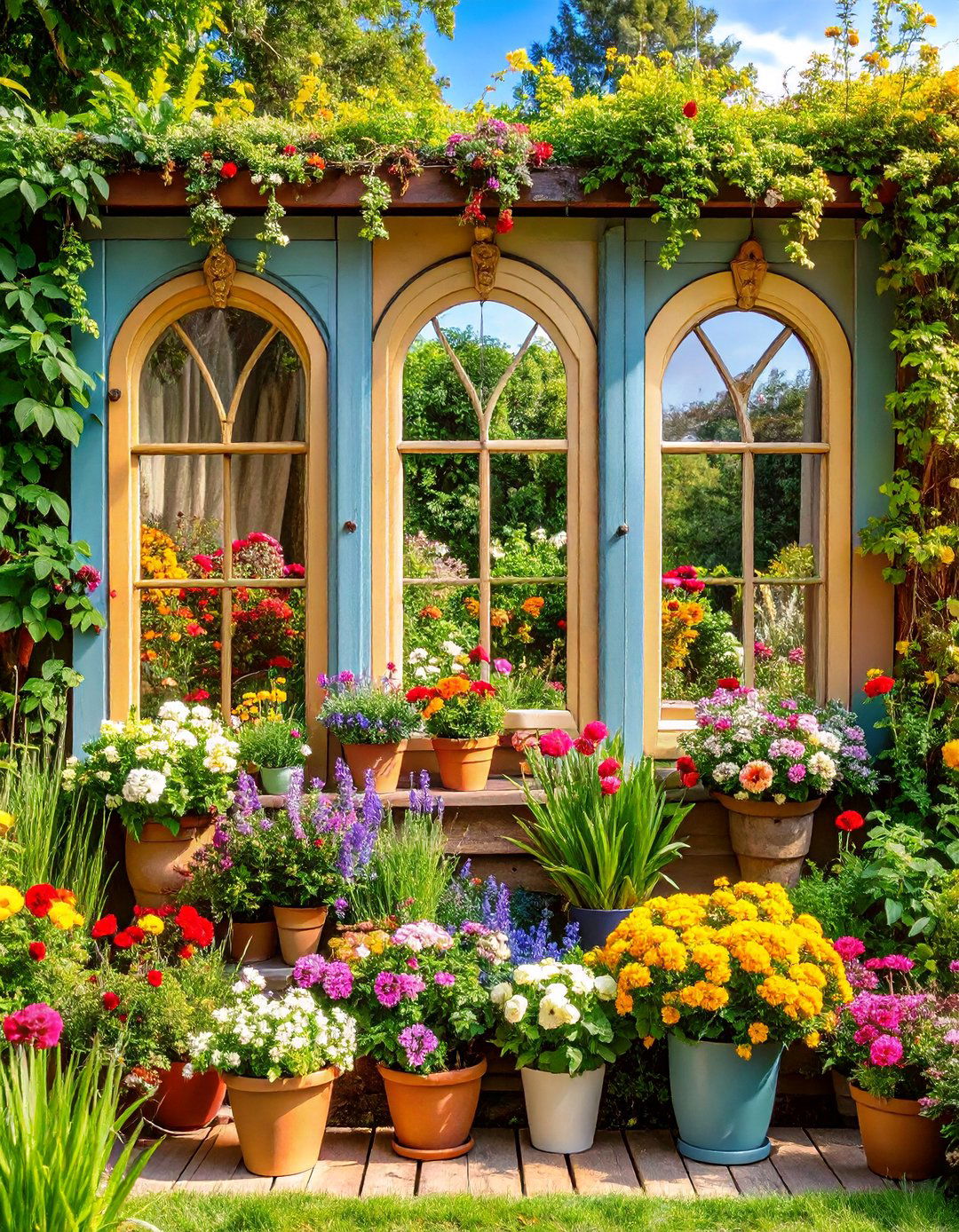 Vintage Window Frame Display - 25 Outdoor Wall Decor Ideas