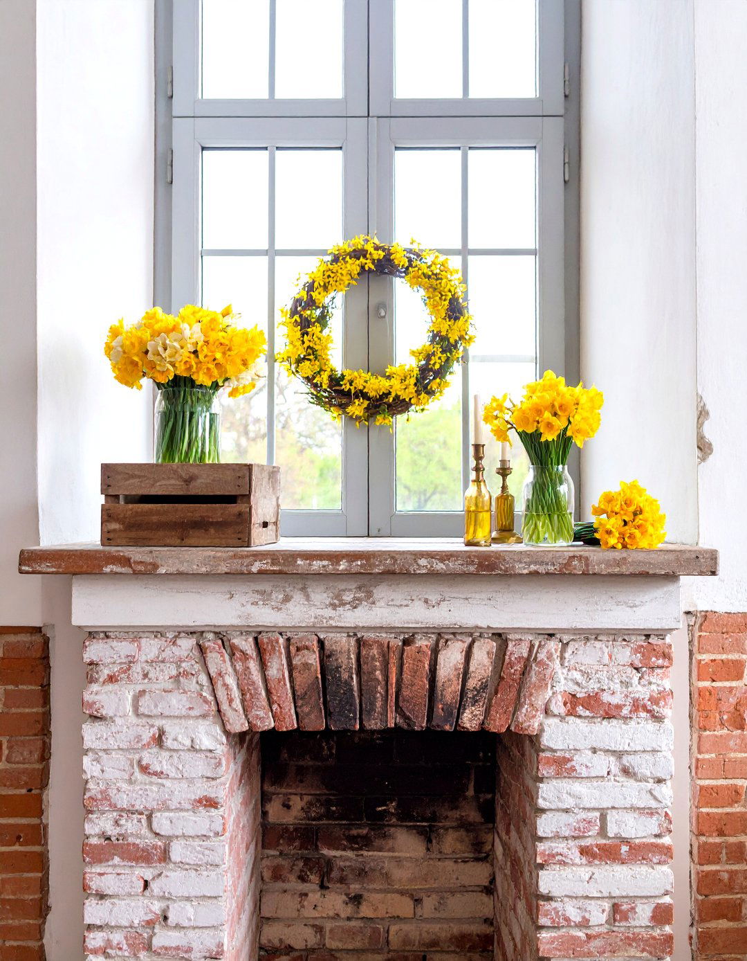 Vintage Window Frame Spring Focal Point - 25 Spring Mantel Decor Ideas