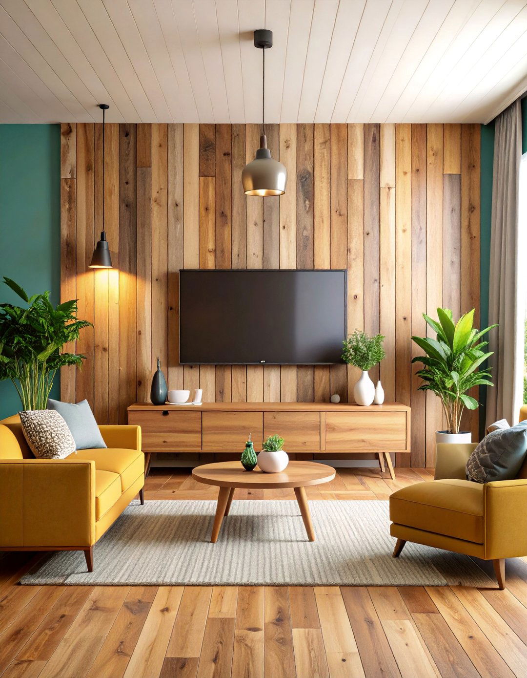 Vintage Wood Media Wall with Reclaimed Materials - 25 Media Wall Ideas