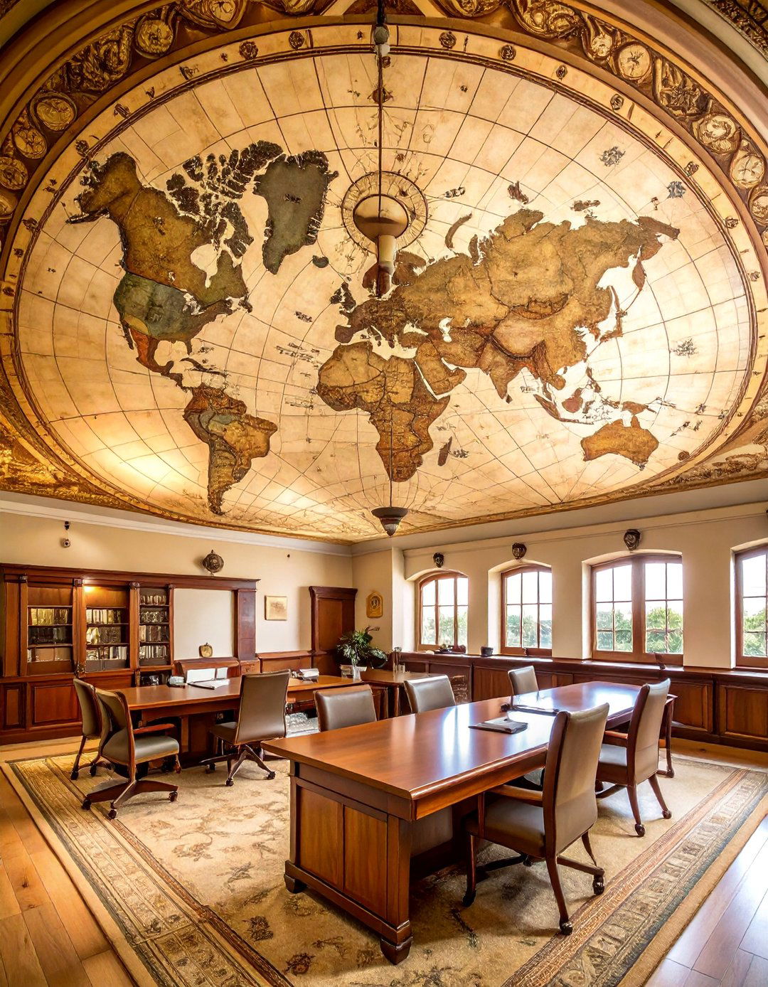 Vintage World Map Ceiling Mural with Antique Compass Details - 25 Ceiling Murals