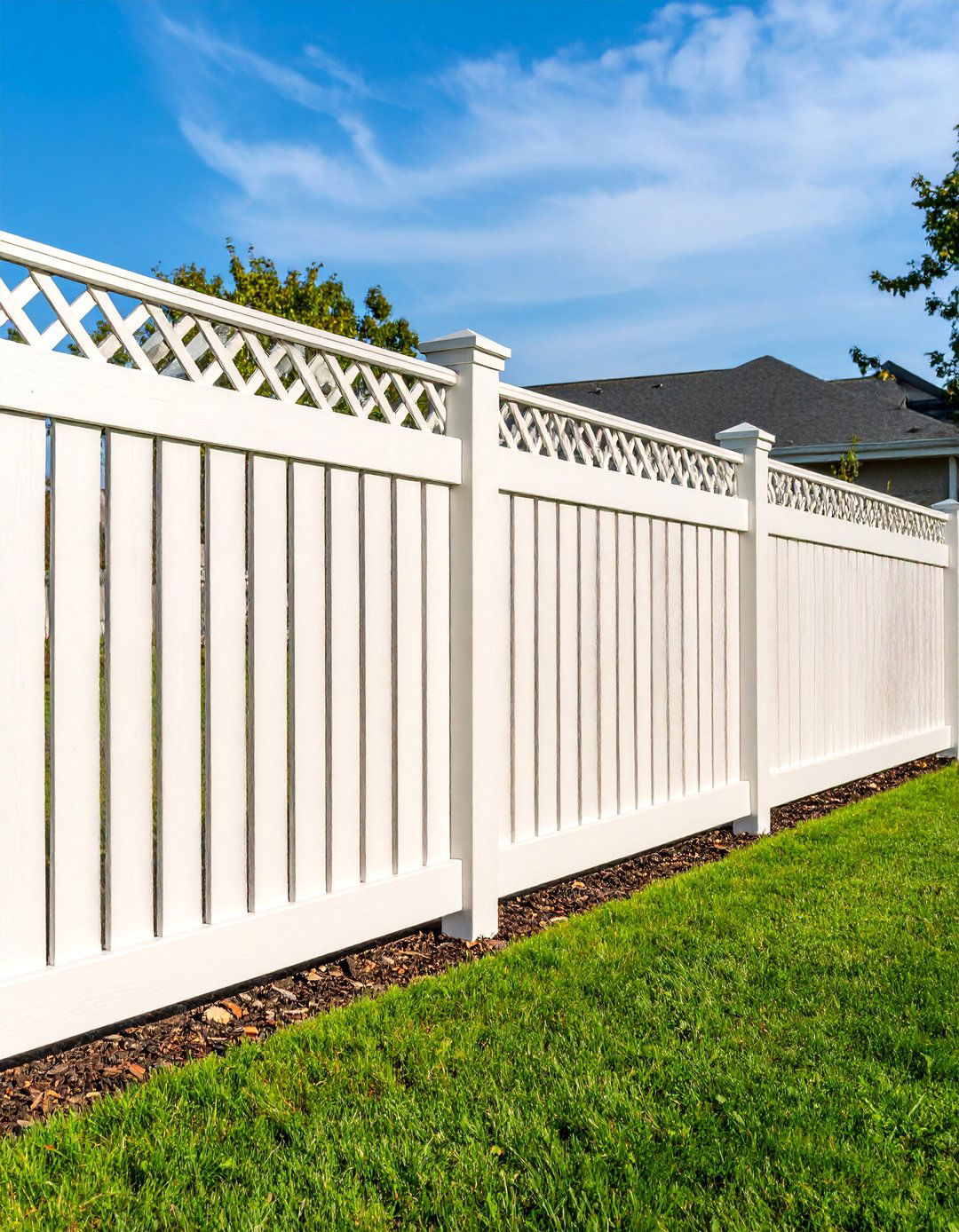 Vinyl Board on Board with Diamond Lattice Topper - 25 Board on Board Fence Ideas