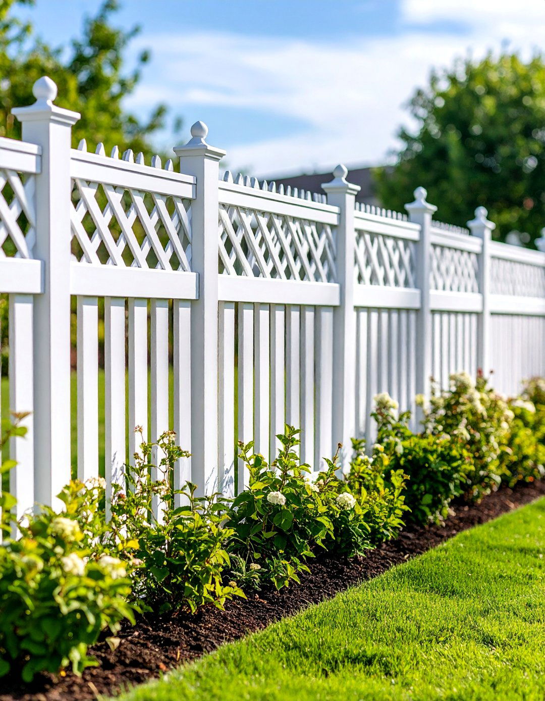 Vinyl Privacy Fence with Decorative Lattice Toppers - 25 Decorative Fence Ideas