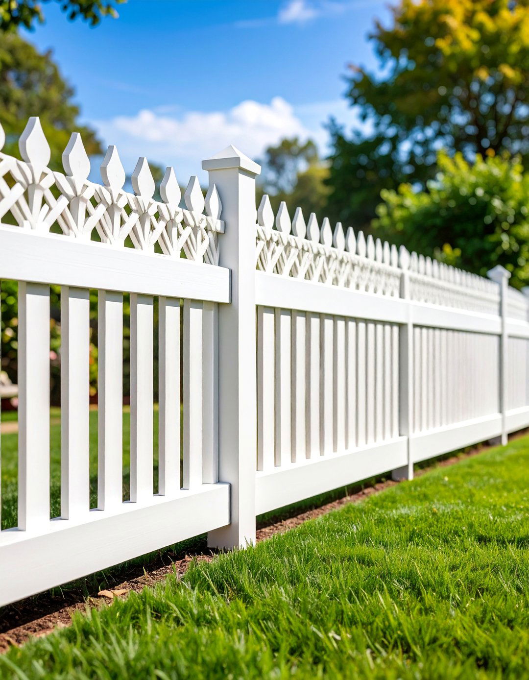 Vinyl Privacy Fence with Decorative Tops - 25 Front Yard Fence Ideas