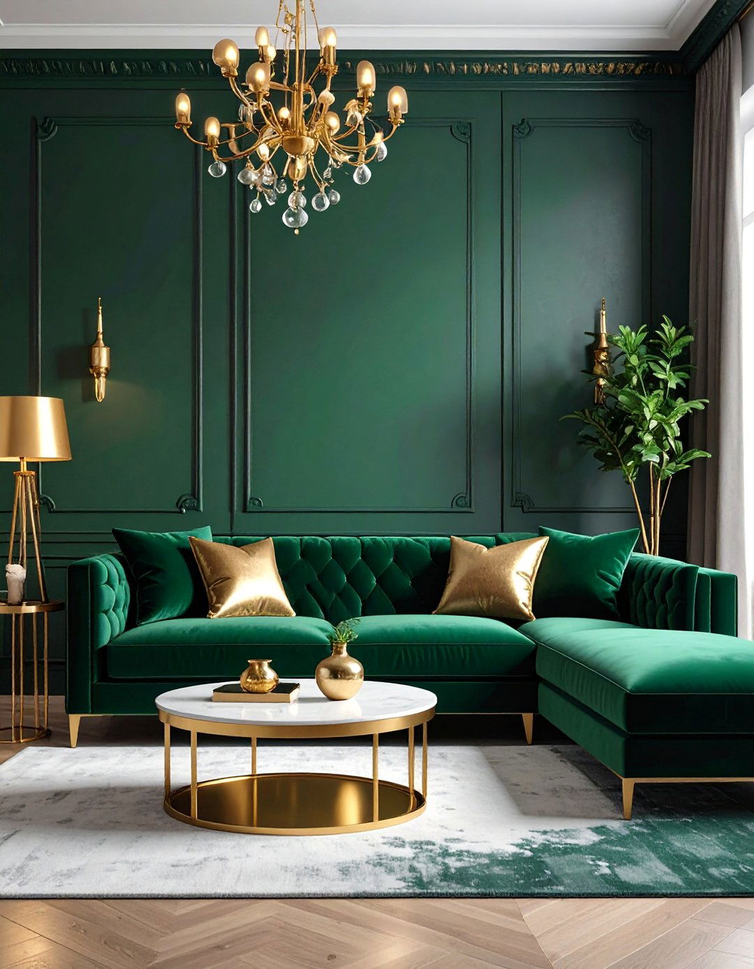 Viridian Green and Rich Gold Dramatic Living Room - 25 Green and Gold Living Room Ideas