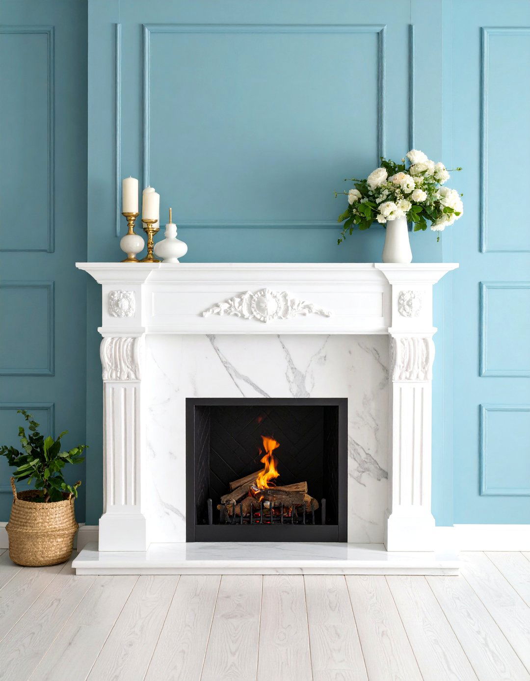Volakas White Marble Fireplace with Greek Island Inspiration - 25 Marble Fireplace Ideas
