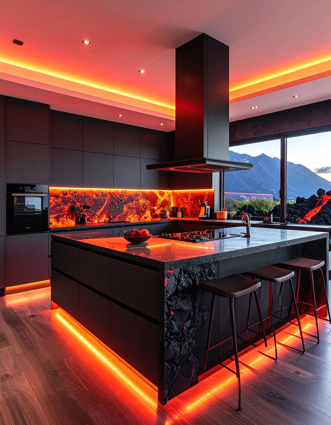 Volcanic Rock Kitchen with Dramatic Black Stone Elements - 25 Tropical Kitchen Ideas