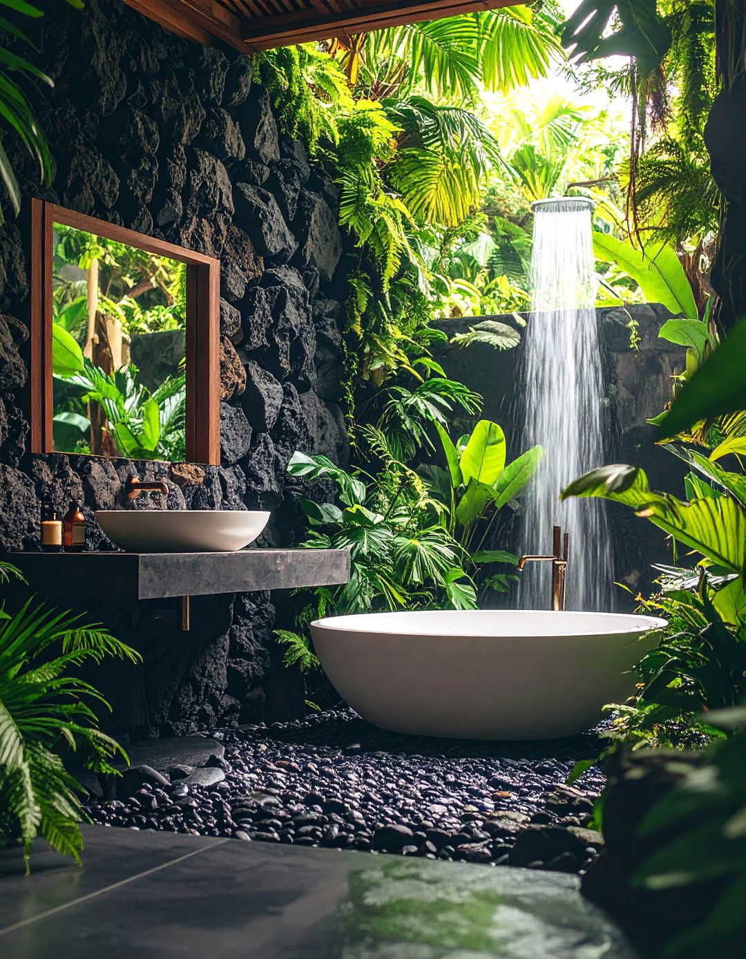 Volcanic Rock Tropical Bathroom - 25 Tropical Bathroom Ideas
