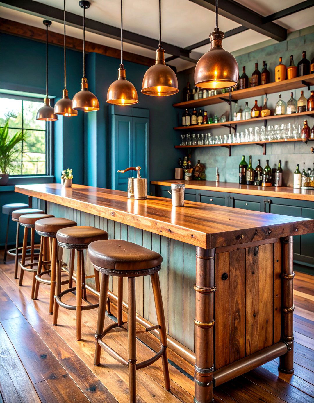 Wabi Sabi Home Bar with Reclaimed Wood and Copper Accents - 25 Wabi Sabi Interior Design Ideas