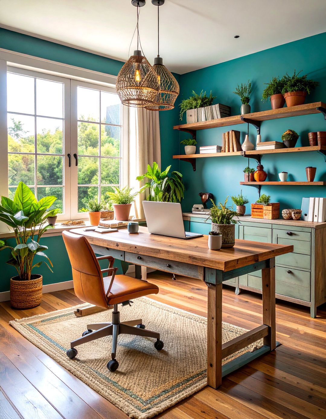 Wabi Sabi Home Office with Reclaimed Wood Desk - 25 Wabi Sabi Interior Design Ideas