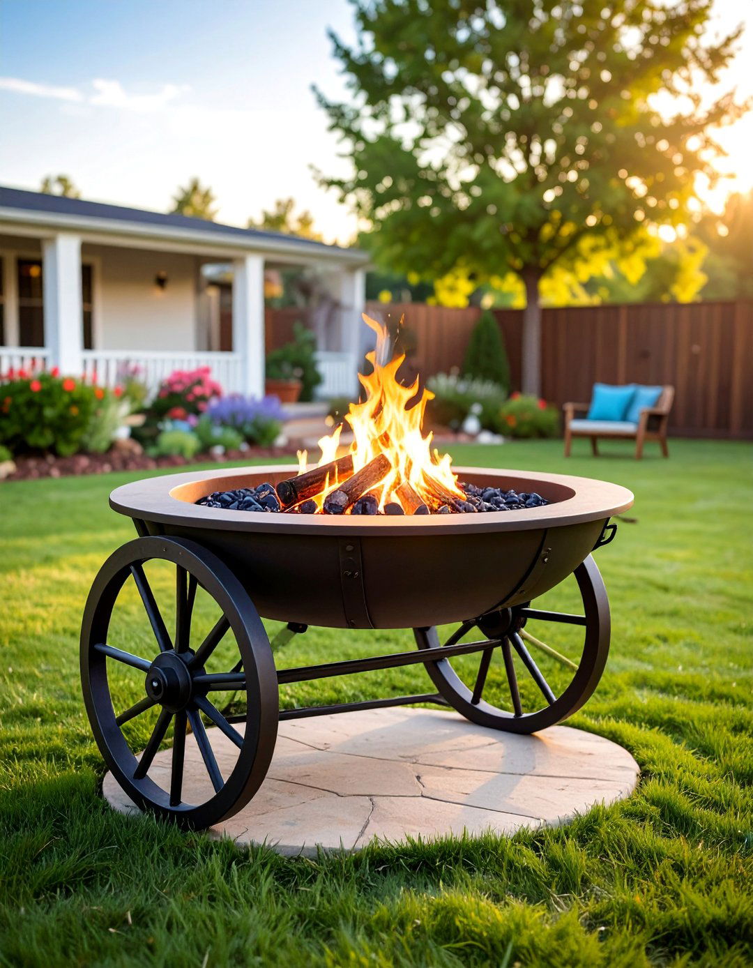 Wagon Wheel Fire Pit with Western Charm - 25 Fire Pit Ideas
