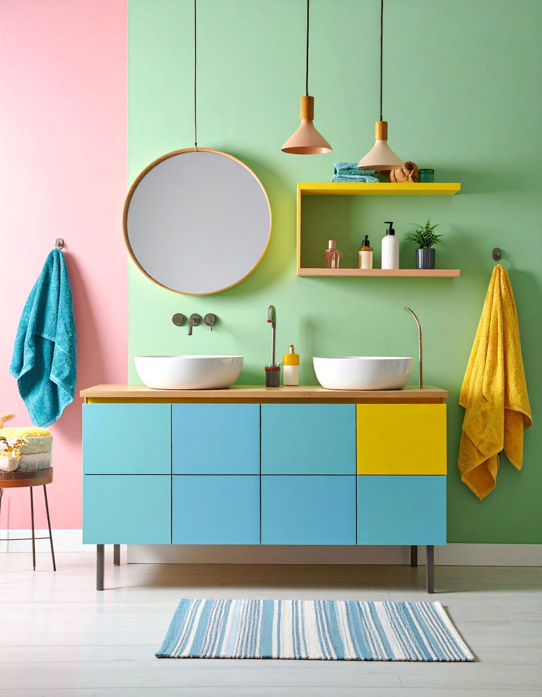 Wall Mounted Basin Storage with Integrated Towel and Accessory Holders - 25 Bathroom Organization Ideas