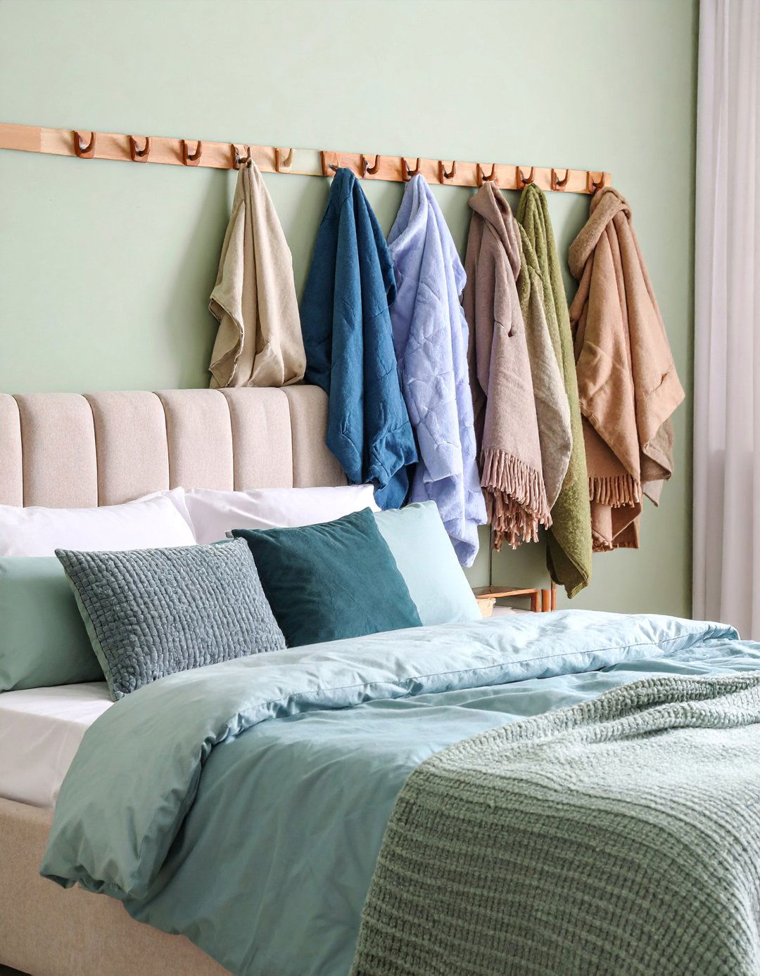Wall Mounted Blanket Hooks Display - 25 Blanket Storage Ideas