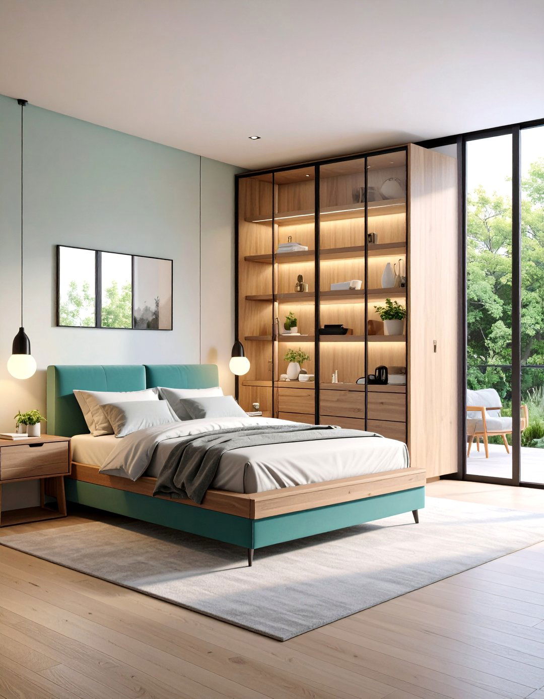 Wall Mounted Cabinet with Glass Doors - 25 Bedding Storage Ideas