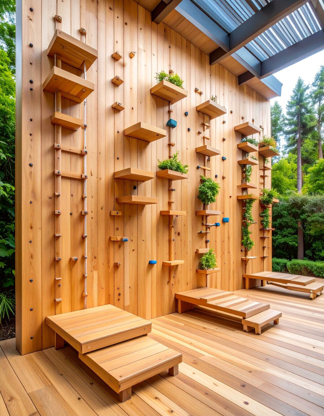 Wall Mounted Cedar Cat Climbing System - 25 Outdoor Cat Tree Ideas