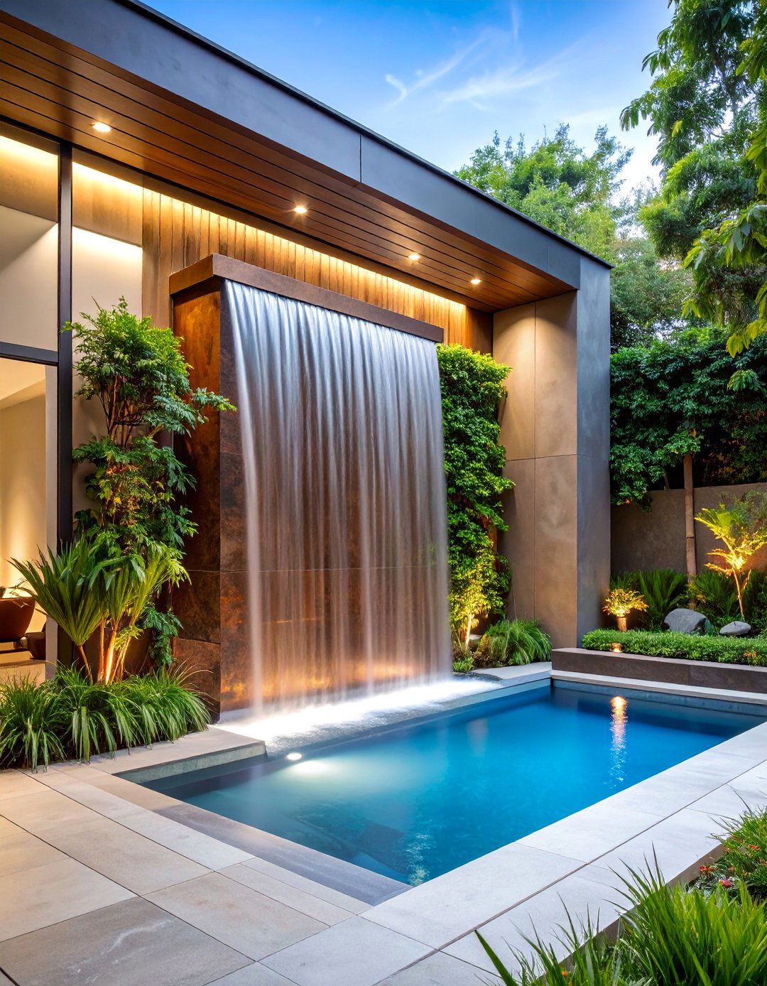 Wall Mounted Copper Waterfall - 25 Backyard Fountain Ideas