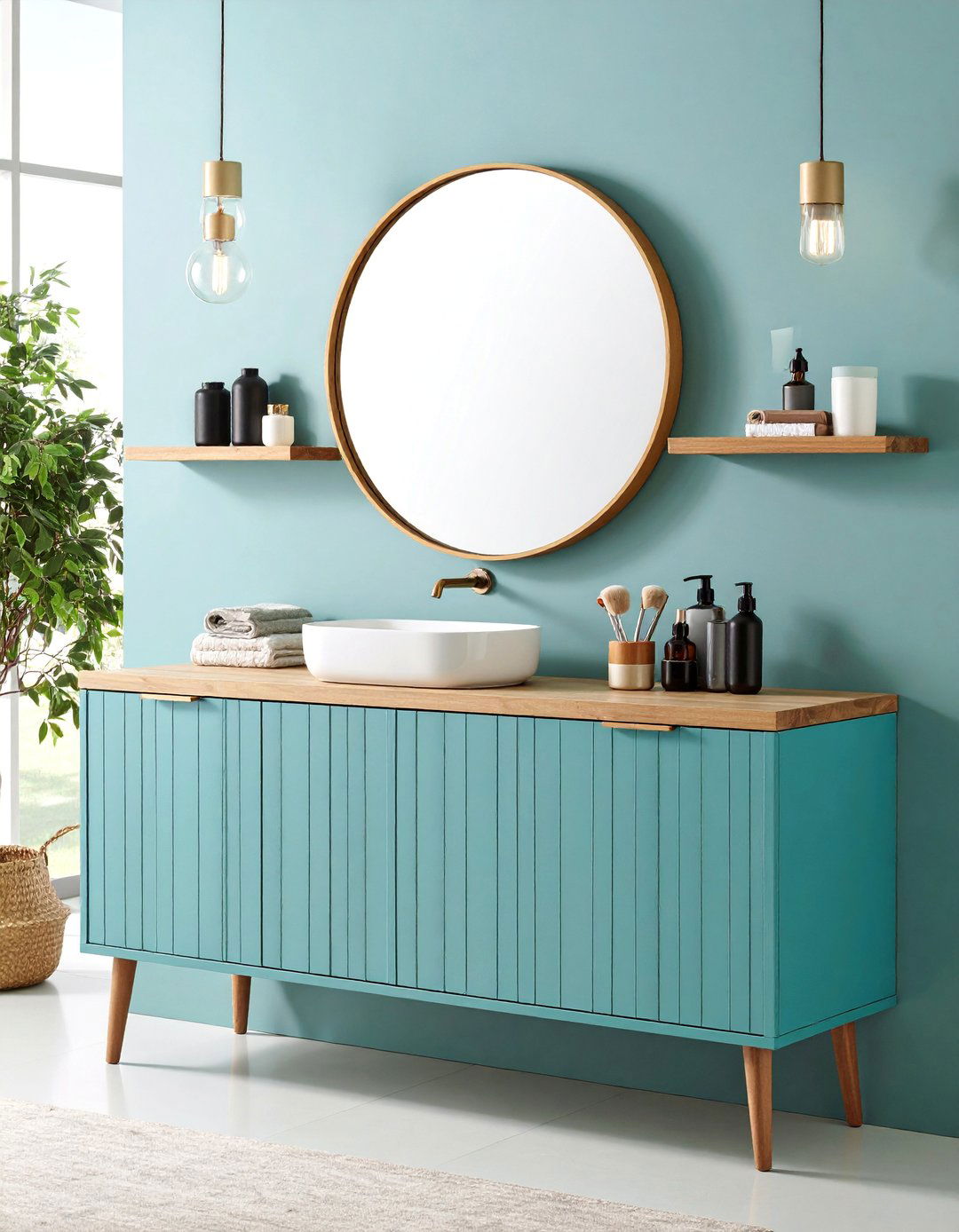 Wall Mounted Desk Area with Grooming Station - 25 Bathroom Furniture Ideas