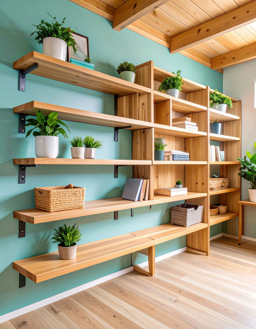 Wall Mounted Floating Shelves with Hidden Brackets - 25 Shed Shelving Ideas