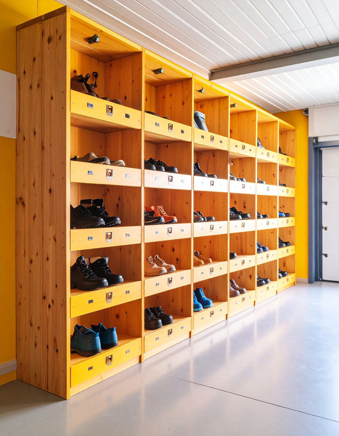 Wall Mounted Garage Shoe Storage Cubby System - 25 Garage Shoe Storage Ideas