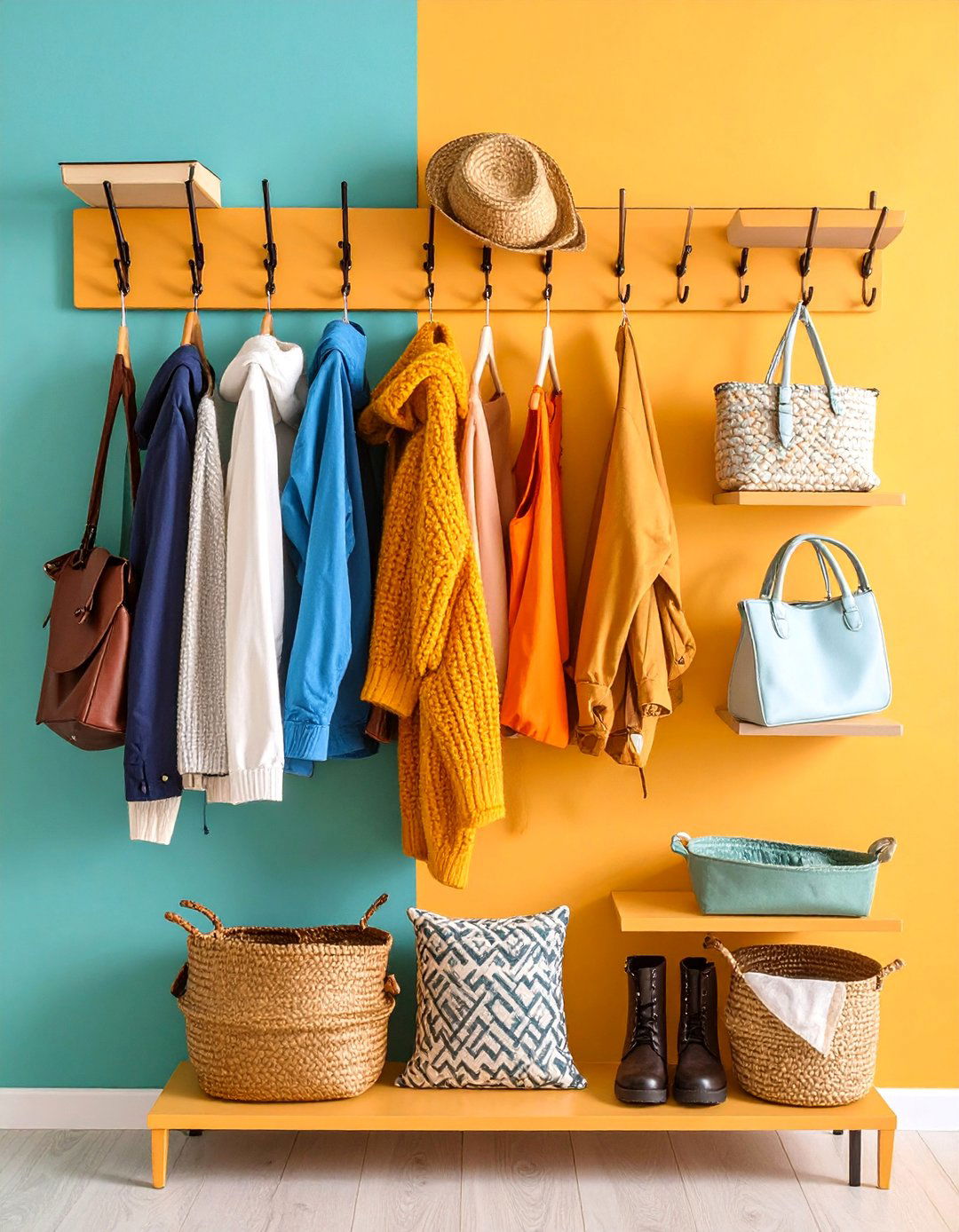 Wall Mounted Hook and Shelf System - 25 Mudroom Storage Ideas