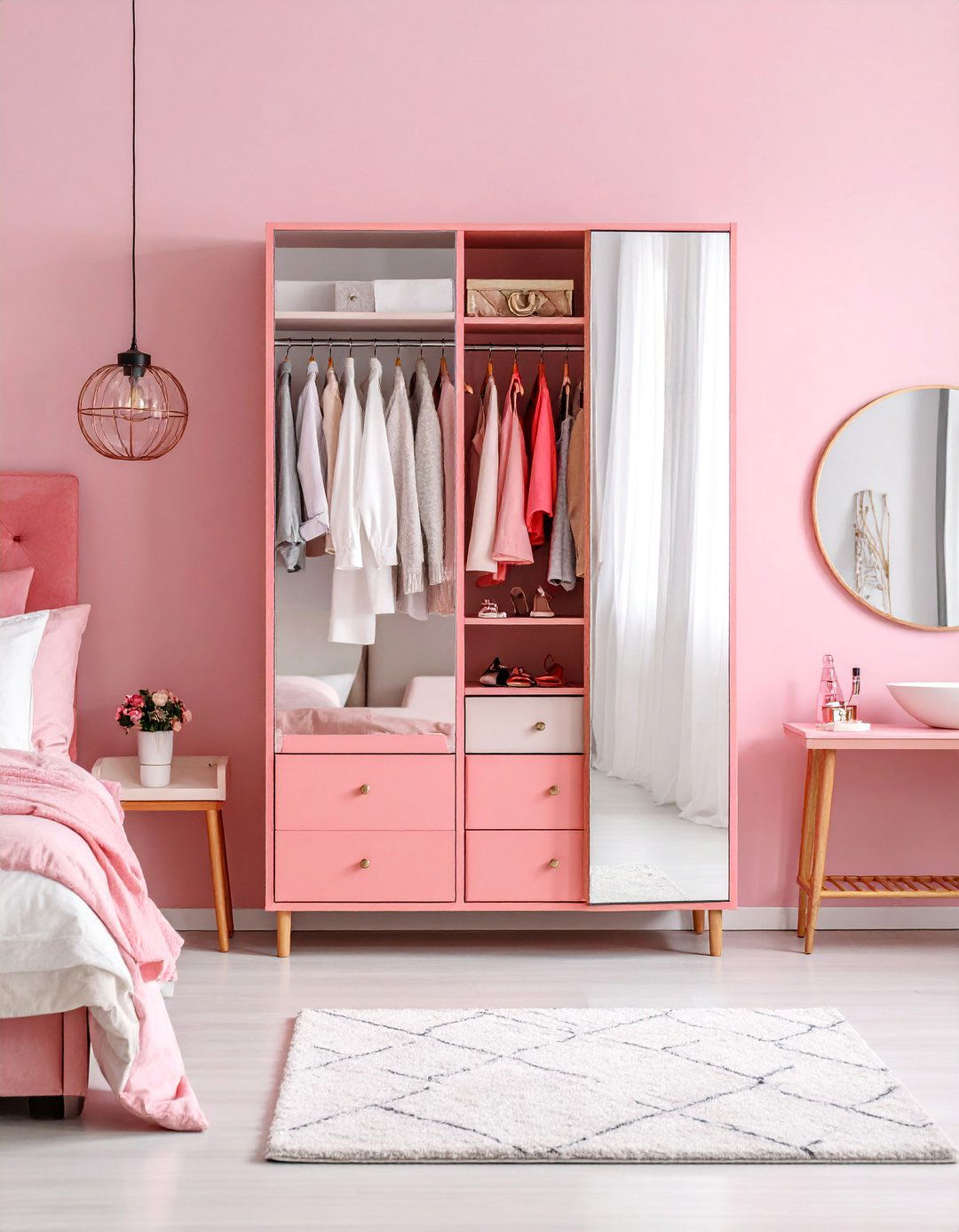 Wall Mounted Jewelry Armoire with Full Length Mirror - 25 Jewelry Storage Ideas