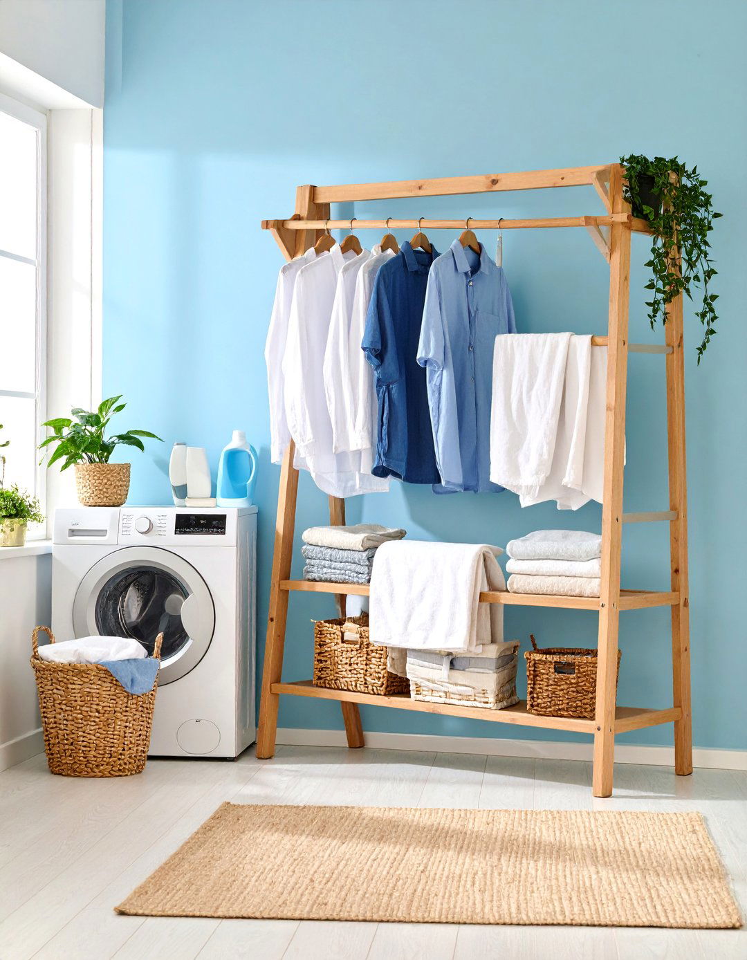 Wall Mounted Ladder Drying Rack with Rustic Wood Finish - 25 Laundry Room Drying Rack Ideas