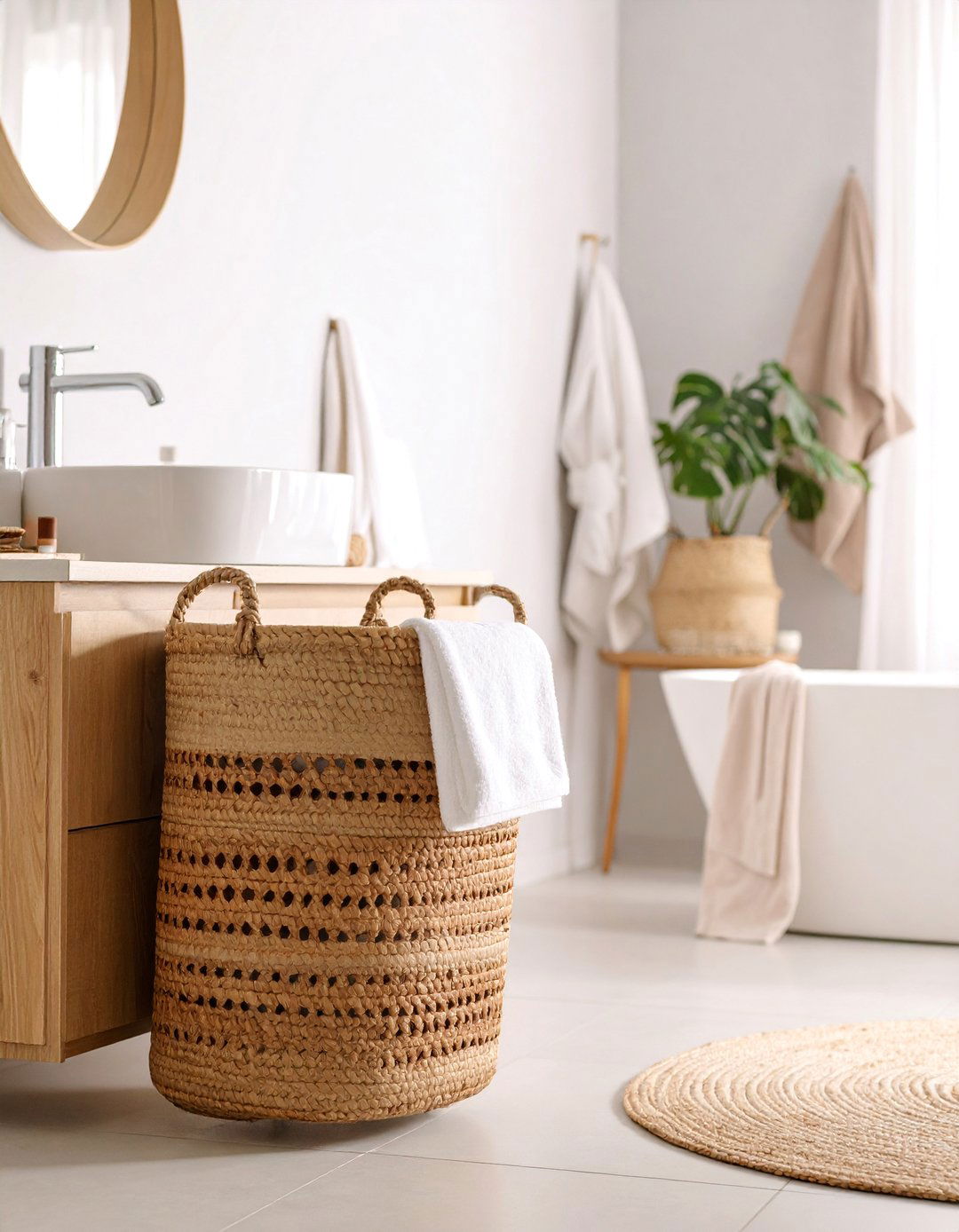 Wall Mounted Laundry Hamper with Lid - 25 Bathroom Wall Storage Ideas