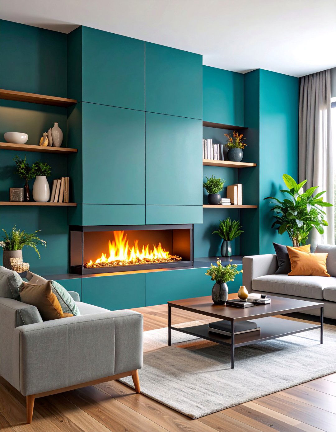 Wall Mounted Modern Fireplace with Floating Entertainment Center - 25 Small Living Room Fireplace Ideas