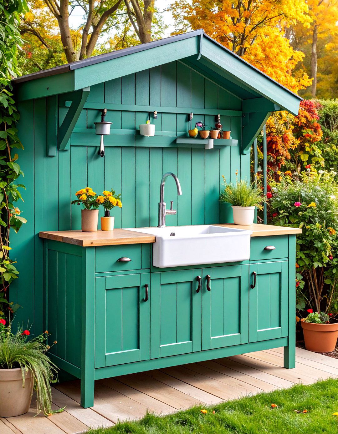 Wall Mounted Outdoor Utility Sink with Storage Cabinet - 25 outdoor sink ideas