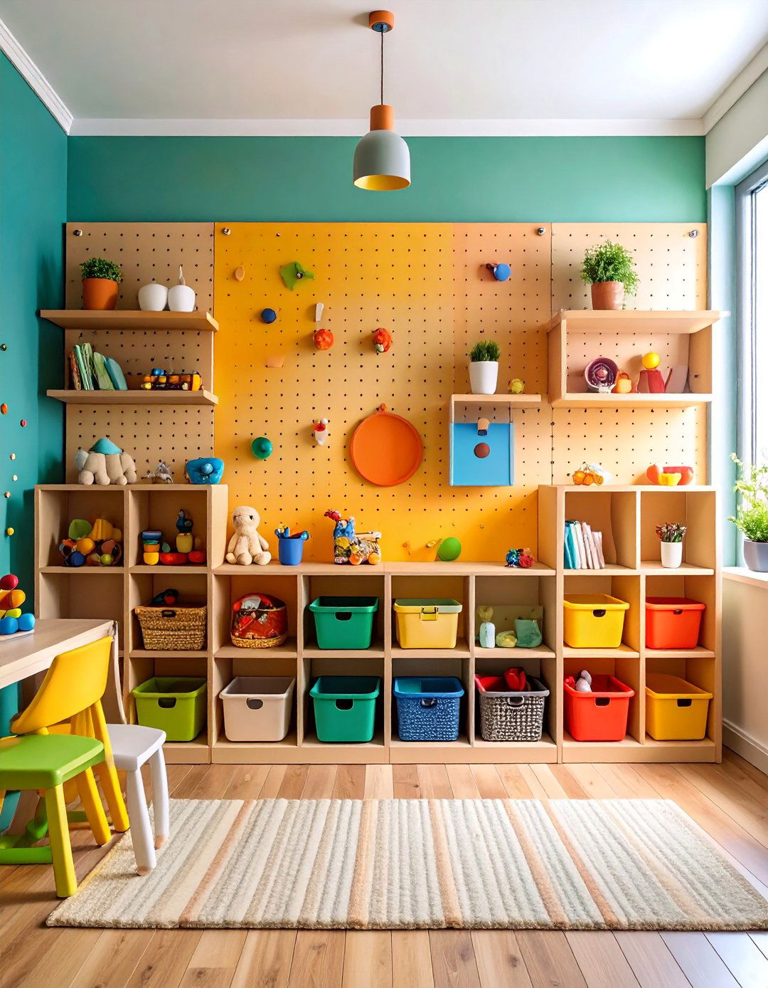 Wall Mounted Pegboard Organization System - 25 Toy Storage Ideas