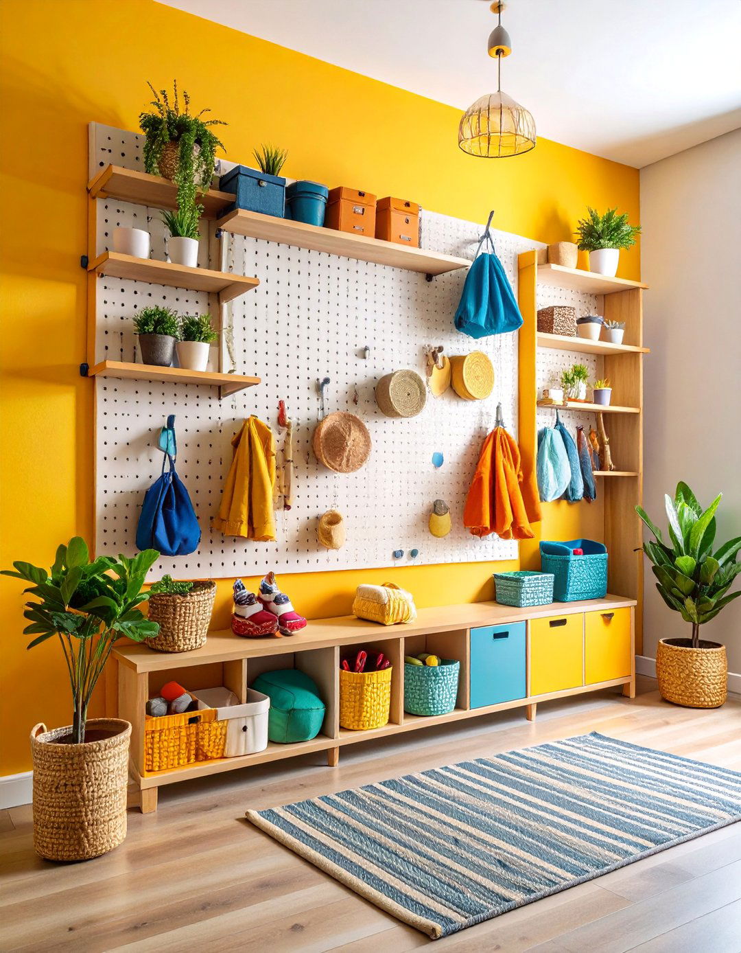 Wall Mounted Pegboard System with Modular Accessories - 25 Entryway Storage Ideas