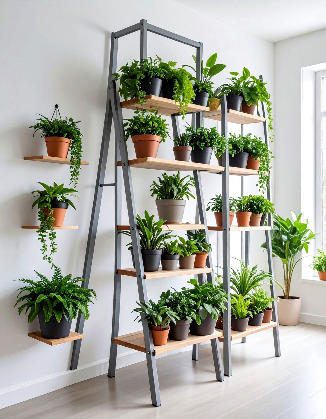 Wall Mounted Plant Ladder - 25 Blank Wall Ideas