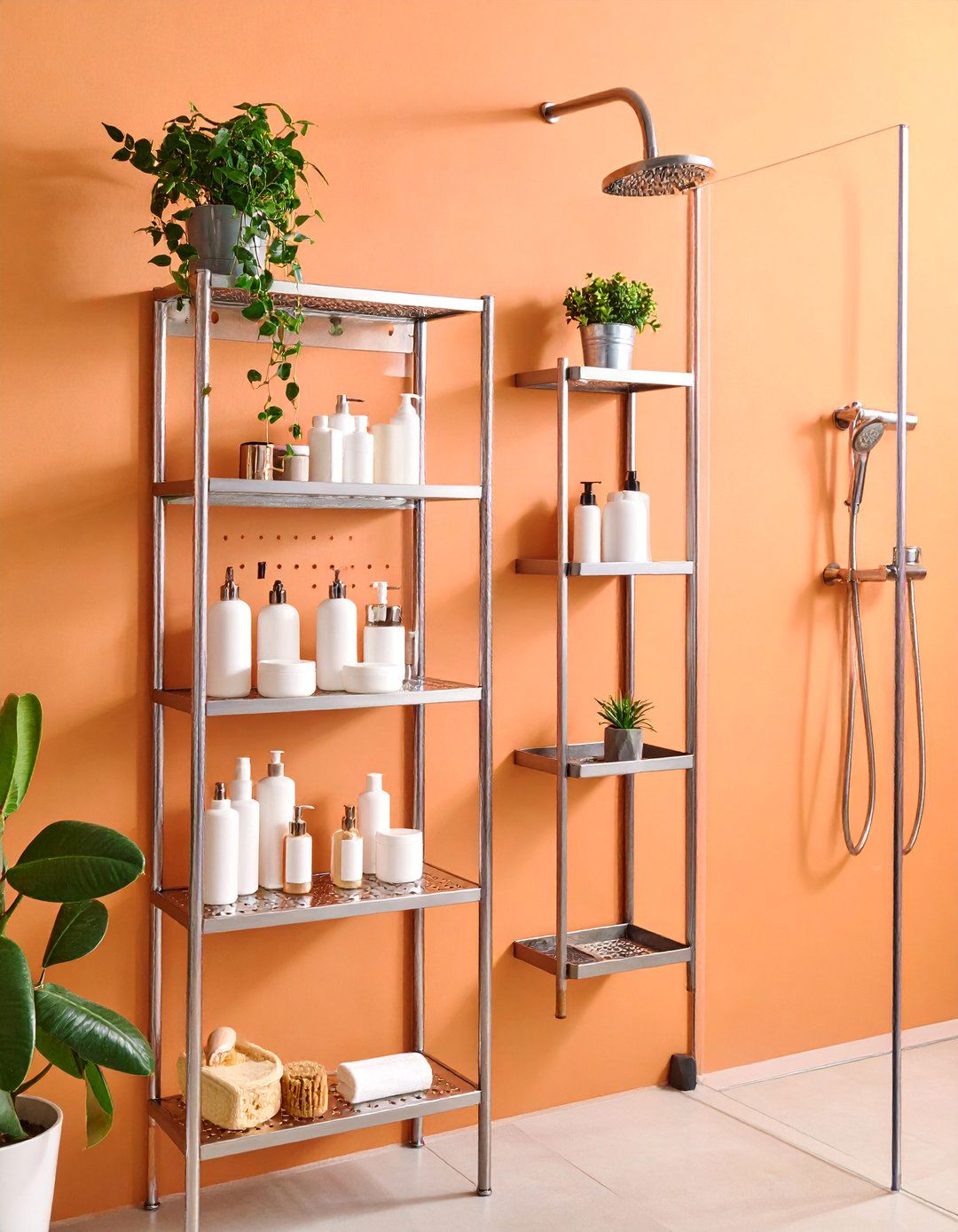 Wall Mounted Stainless Steel Shower Shelves with Drainage Holes - 25 Shower Storage Ideas