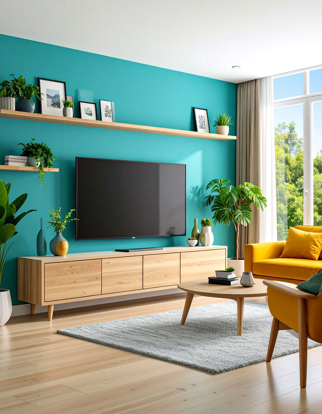 Wall Mounted TV with Floating Console - 25 Small Living Room Ideas With Tv