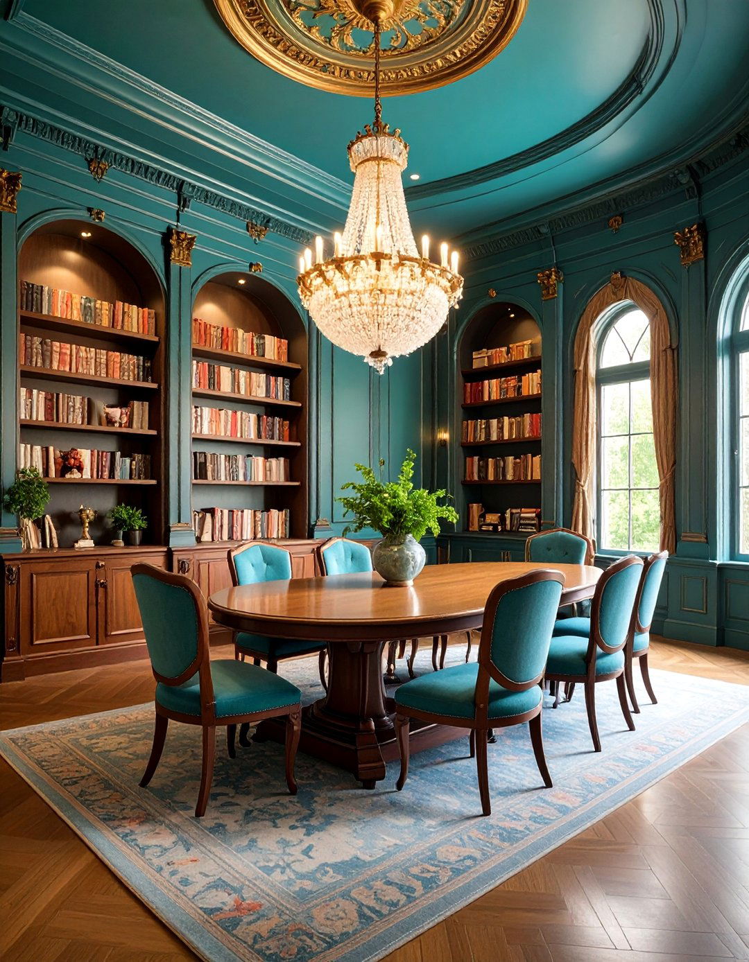 Wall Paneling Library with Architectural Details - 25 Library Dining Room Combo Ideas