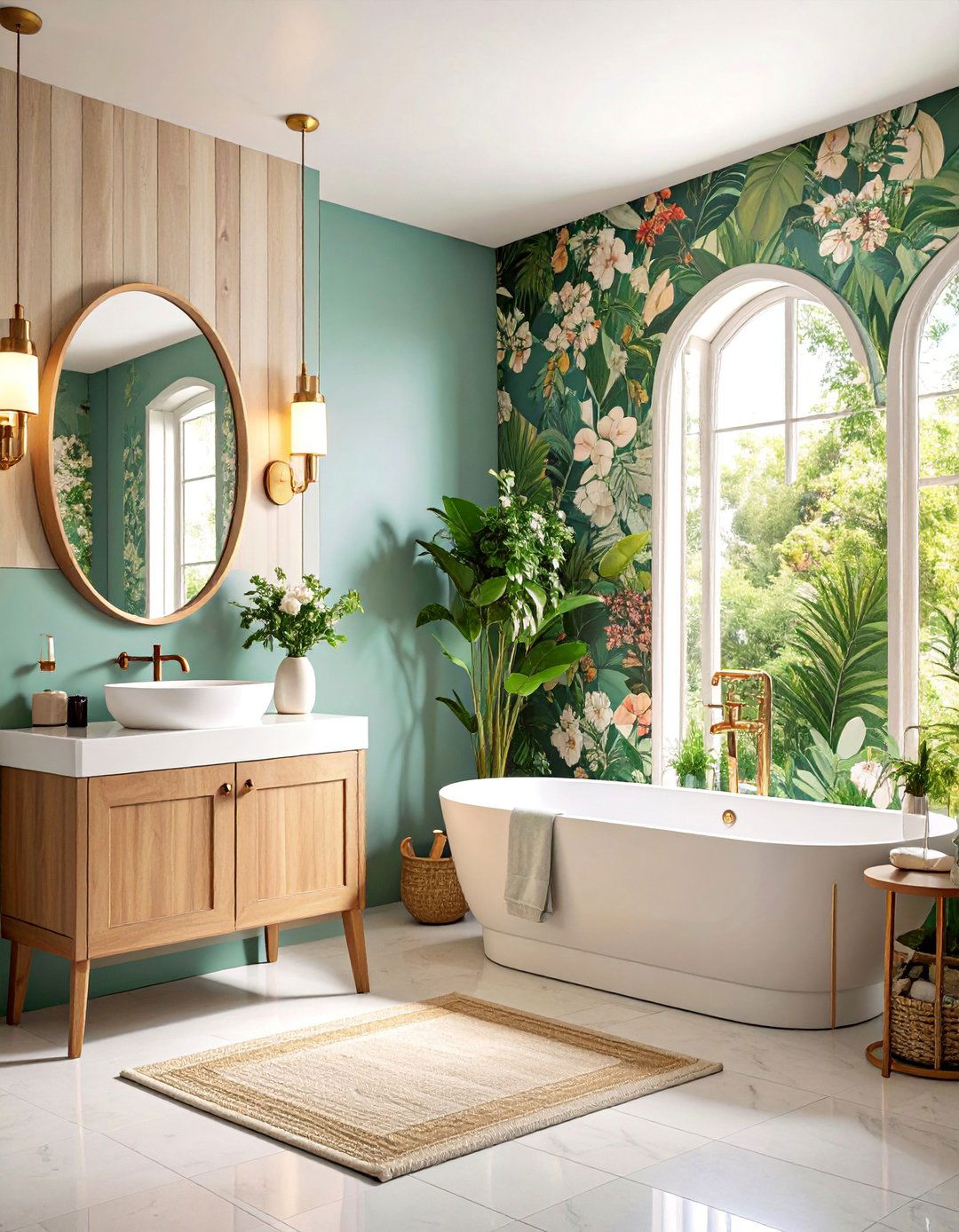 Wallpaper Accent Wall Half Bathroom with Focal Point Design - 25 Half Bathroom Ideas