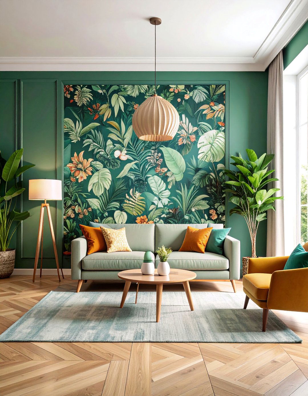 Wallpaper Accent with Coordinating Paint Colors - 25 living room wall decor ideas